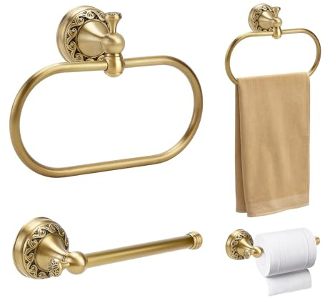 TWINKLEMON 2 Pieces Set Retro Toilet Roll Holder & Towel Ring Holder, Wall Mounted Paper Towel Holder and Hand Towel Rack for Bathrooms Accessories, Bathrooms Hardware Set for Home Kitchen(Rectangle)