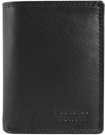 LEONARDO VERRELLI Geldbörse für Unisex aus Leder in Schwarz, Geldbeutel mit Klappe in 7,8 x 10,1 x 2,2 cm