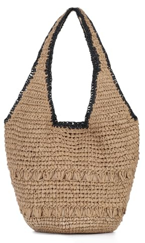 OPLERT Sac de Plage Femme Style Paille Sac à Main Bandoulière Été Tressé Sac Cabas Vacances Raphia Chic