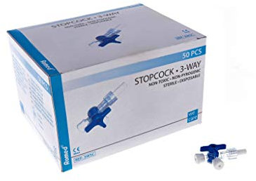 Romed Dreiwegehahn, einzeln steril verpackt, blau, 50 Stück