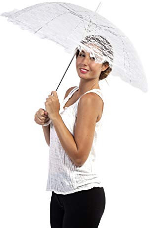 P'tit Clown – Sombrilla de Encaje Blanco – 68 cm – Sombrilla de Novia – Paraguas Vintage, Decorativo – para complementar Disfraz Carnaval, Cosplay, Fiestas de Disfraces – Tema Charleston, Cabaret,