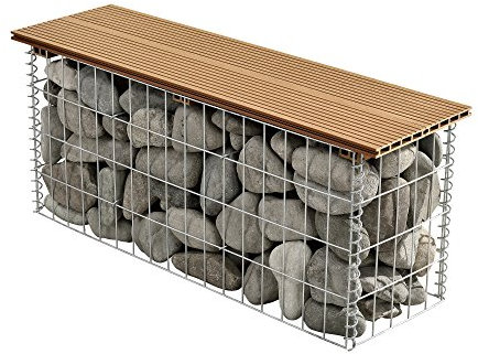 pro.tec WPC Gabionenbank Witterungsbeständig Gartenbank 100x45x30cm Braun Gabione Sitzbank Bank