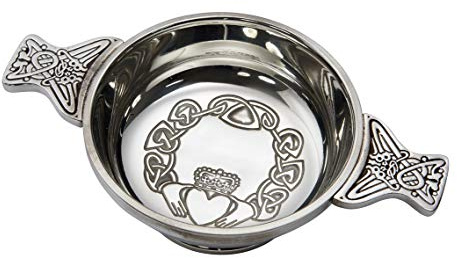 Wentworth Pewter – Großer Claddagh-Quaich aus Zinn – Whisky-Verkostungsschale, Liebesbecher, Burns Night
