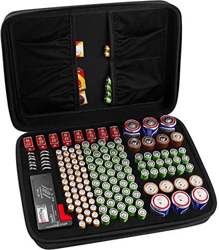 COMECASE Hard Battery Organizer Storage Box, Carrying Case Bag Holder - Holds 148 Batteries AA AAA C D 9V - with Battery Tester BT-168 (Batteries are Not Included)