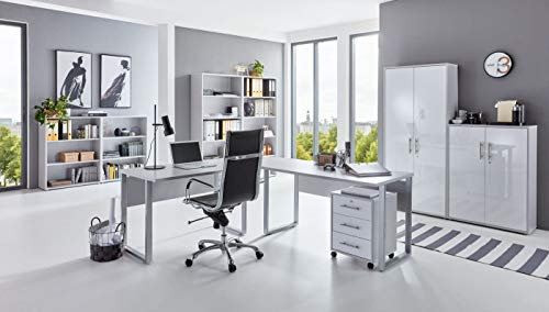 BMG-Moebel.de Büromöbel komplett Set Arbeitszimmer Office Edition in Lichtgrau/Weiß Hochglanz (Set 6)
