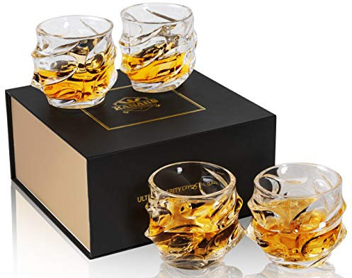 KANARS 4-teiliges Whisky Gläser Set, Bleifrei Kristall Whiskyglas, Hochwertige Qualität, 320 ml, Luxuriös Geschenk