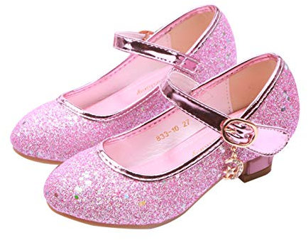 YOSICIL Chaussures Habillées Fille Fermée Costume Chaussures Princesse Elsa Talons Hauts Enfants Antidérapant Noël Cadeau D’Anniversaire Robe Sandales Carnaval Fête Mariage,Rose,27