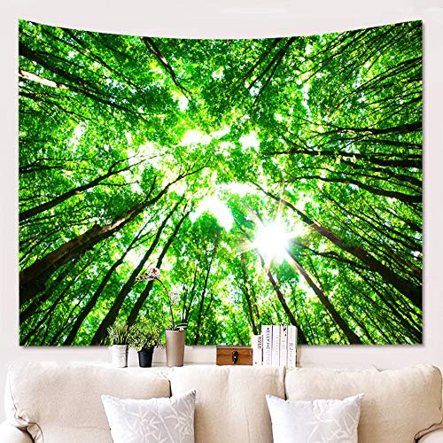Morbuy Kreativ Tapisserie Neuheit Interessant, Dekor Wandteppich Tapestry Wandbehang aus Polyster Wandtuch Tischdecke Meditation Yogamatte, Natürliche Landschaft 3D (150 x 200cm,Baumkrone)