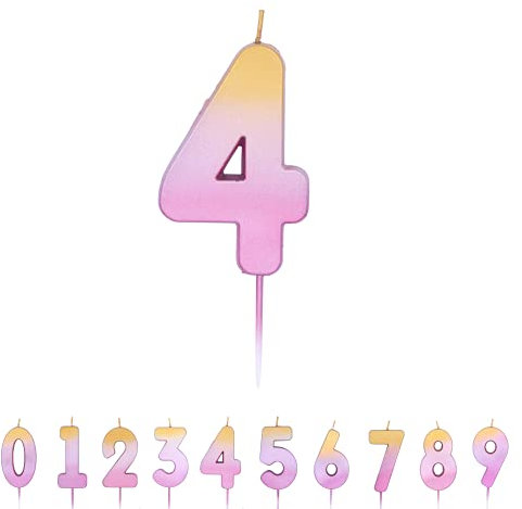 Pioneer Party Candle, Age Four Cake Candle, 4th Fourth Birthday Candles, 15854, Rose Gold Ombre