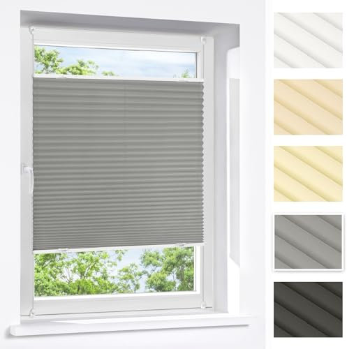 Victoria M. Praktica Estor Plisado sin Taladrar, Cortina Plisada Opaca Privacidad para Ventanas y Puertas, Poliéster, Gris, 40 x 120 cm