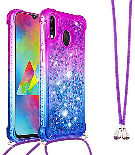 Handykette Handyhülle für Samsung Galaxy A20e Hülle,Glitzer Quicksand kreatives Fließende Flüssigkeit schwimmt Silikon Case mit Umhängeband Handykordel Band Kette für Galaxy A20e,YB GS Purple Blue