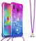 Handykette Handyhülle für Samsung Galaxy A20e Hülle,Glitzer Quicksand kreatives Fließende Flüssigkeit schwimmt Silikon Case mit Umhängeband Handykordel Band Kette für Galaxy A20e,YB GS Purple Blue