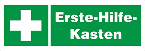 Indigos UG Aufkleber Erste Hilfe Kasten - 148,5 mm x 52,5 mm - Hotel, Firma, Schutz, Kita, Arzt, Praxis - Sicherheit - Warnung