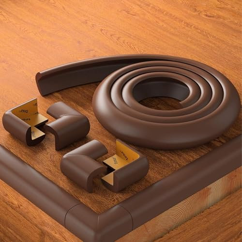 BEARTOP Kantenschutz - für Babys, Kinder und ältere Menschen - Kantenschutz für Glastische, Platten und kommoden - Kantenschutz selbstklebend - BPA frei und mit TESA Power Tape - 6m+10 Ecken - Braun