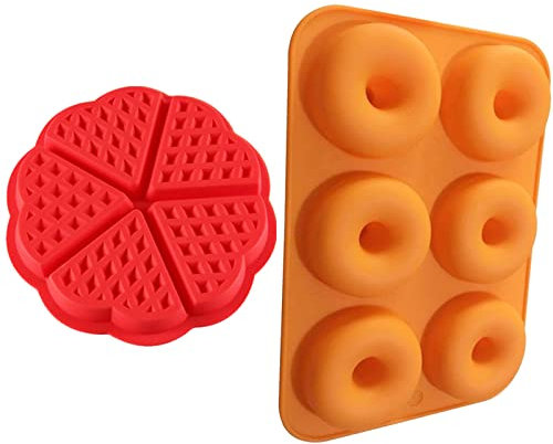 Moules à Gaufres en Silicone et Moule en Silicone de Donuts Donut Silicone Antiadhésif avec 6 Cavités Moule à gaufres en Forme de Coeur Bakeware Moule à Biscuit pour Gâteaux, Biscuits