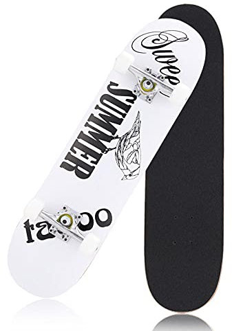 Skateboard Weißer Schwarzer Vogel Skateboard Kinder ab 8 Jahre 80x20cm 7-Lagigem Ahornholz Longboard Double Kick Komplett für Anfänger Jungen Mädchen Erwachsene Profi Penny Board