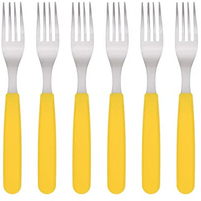 GRÄWE Juego de 6 tenedores de mesa de acero inoxidable con asas de colores amarillos