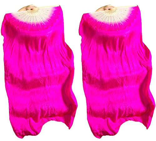 Hayaww (Rechts 2 Pcs FäCher SchleierfäCher,Bauchtanz Schleier Fans SchleierfäCher Schleier Lange FäCher FäCherschleier Bauchtanz Dance Schleier,1.8m,FüR GroßE Auftritte,Proben,Unterhaltung (Rosenrot)