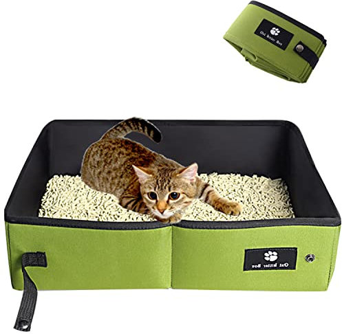 Caja de Arena para Gatos Plegable Portátil de Viaje, Suave, Duradero e Impermeable Caja de Arena para Gatos Grandes para Interiores, Hogar, Exterior, Camping, Verde, L, 45 x 35 cm
