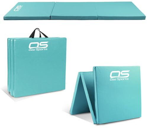 Gymnastic Tumble Exercise Mat – Non Slip PU Leather Surface - High Density Polyether Rebound inner Material – 6FT Long Tri Folding Crash With Carry Handles perfect for gymnastics yoga Pilates (Teal)