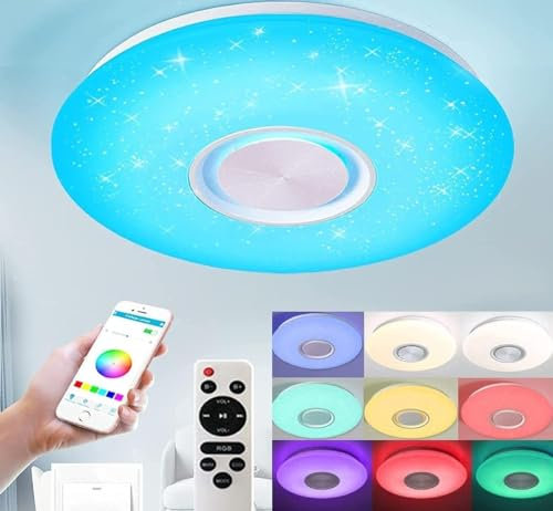 Dopa Plafoniera Da Soffitto a LED Con Cassa Bluetooth RGB 62W Lampadario Da Soffitto Musicale Multicolore Con Controllo da Telecomando e Smartphone