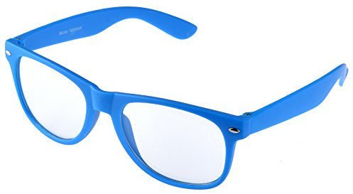 Miobo Gafas de sol para fiestas, estilo 1980, estilo retro, gafas de nerd, gafas de sol o cristal transparente, color negro, Azul claro cristal transparente, talla única