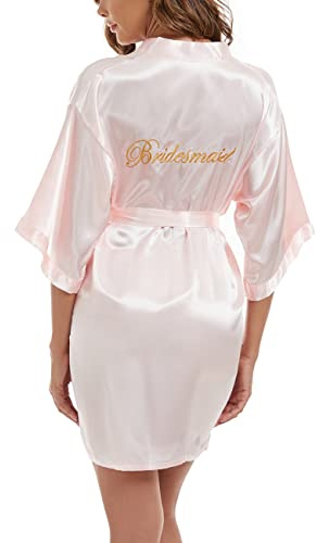 Xuepelit Satin Peignoir Mariée Femme Robes de Chambre et Kimonos de Mariée Robes de Chambre Soie Court Kimono Col V avec Ceinture
