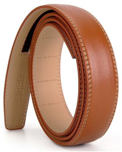 Nelbons Herren Gürtel Ratsche Automatik Gürtel für Männer 35mm Breit Ledergürtel, 1 3/8 Ohne Schnalle (Rot Braun N10, Länge 130cm Geeignet für 30”-45“ taille)