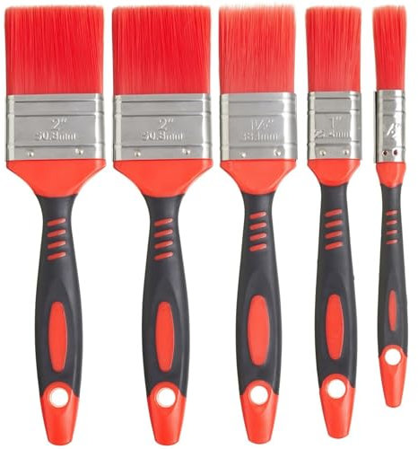 Fit For The Job 5 pc Loss Free Soft Grip Paint Brush Set for a Smooth Finish with No Bristle Loss with Emulsion, Gloss, Satin on Walls, Ceilings, Woodwork, Metal - 0.5, 1, 1.5, 2x 2 inch Paint Brushes