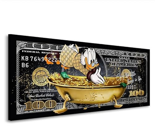 Kunstgestalten24 Dagobert Dollar Money Bild Pop Art Style Leinwandbild | Kunstdruck | Wanddeko | Street Art | Gemälde | Comic Bilder | Wandbild Leinwand Modern 50x20x2cm