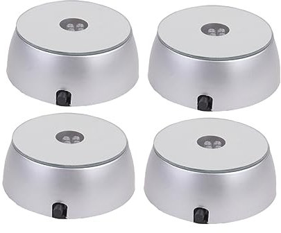 Garneck 4pcs Marble Shelf Rotating Display Stand Marble Table Lamp Crystal Display Base Light Rotating LED Turntable Desk Lamp Showcase