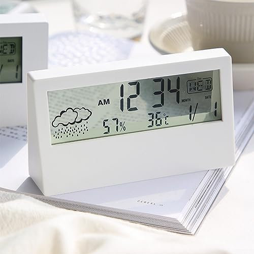 SPORTARC Thermo-Hygrometer Uhr, Wetteranzeige Digitaler Elektronischer Wecker, Transparenter LED Großbildschirm Wecker mit Schlummertaste, Weiß