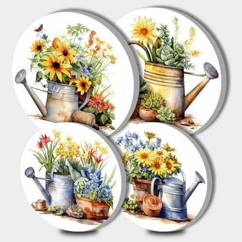 Tucocoo Herdbrenner-Abdeckungen, Retro-Blumen, Gartenarbeit, Gasherd, Brennerabdeckungen, Set mit 4 Stück, 20 cm und 25 cm, Herdabdeckplatten für Elektroherd, Metallherd, Vintage-Pflanzen