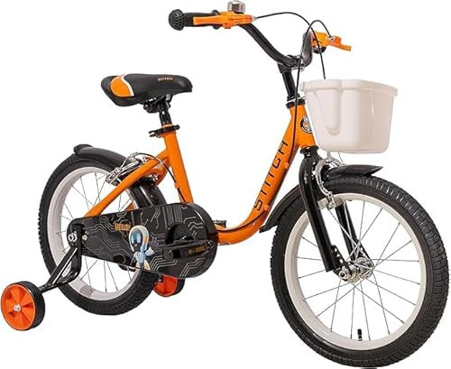 HILAND KIELA 16 Zoll Kinderfahrrad für Kinder Jungen Mädchen ab 4 5 6 Jahre alt Fahrrad mit Stützrädern Korb Klingel Handbremse Orange