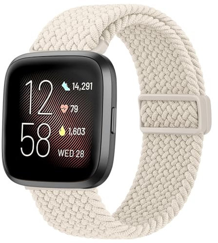 Amzpas Armband für Fitbit Versa, Nylon Magnetische Saugschnalle Verstellbares Geflochtenes Ersatzarmband für Damen Herren, Starlight
