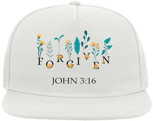 Atspauda Forgiven John 3 16 Snapback Flat Visor Cotton Blend Cap White, weiß, Einheitsgröße