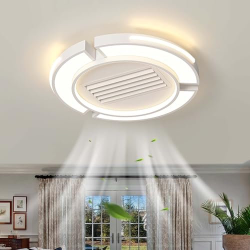 Dfiacn Luce Ventilatore Senza Pale Modalità Aria Calda E Fredda 6 Velocità Moderno Lampadario Ventilatore Con Telecomando APP Creatività Ventola Soffitto Con Luce Dimmerabile 3 Colori Soggiorno-B