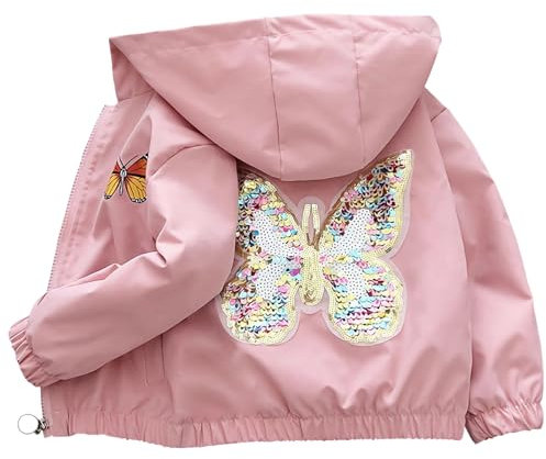 SXSHUN Übergangsjacke Kinder Mädchen Outdoorjacke mit Schmetterlingsmuster Kinderjacke Süße Jacke, Rosa, 86-92