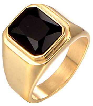 HIJONES Herren Steinring Vergoldeter Edelstahl Große Quadratische Zirkonia Vintage Statement Ringe Schwarz Cz Größe 72