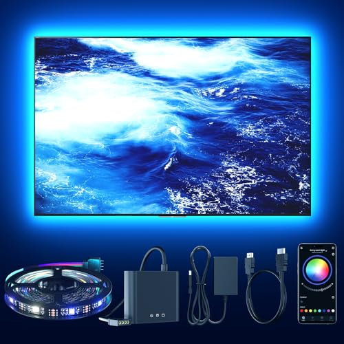 BDFFLY TV LED Backlight Kit Sync with HDMI Box,16.4ft TV LED Lights for 55-85 Inch,1080P@60Hz RGB led Strip Lights, APP Control, Sync Pure Color Changing Led Lights that Sync with TV, PC
