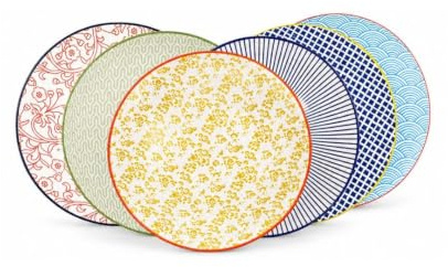 Ard'time - 6 Dessertteller, Design 3, kleine Teller, flache Teller, Teller mit buntem Aufdruck, Kollektion Sabae, Teller aus 100 % Porzellan, elegantes Geschirr