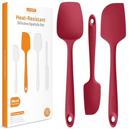 U-Taste Espátula Silicona Juego de 3:315℃ Resistente al Calor, Lengua de Goma Flexible sin BPA sin Costuras para Cocinar, Mezclar y Hornear para Utensilios de Cocina Antiadherentes (Rojo)