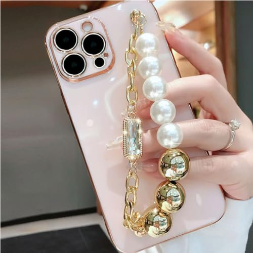 ADKOT style Pearls Gem Wrist Chain Phone Case For iPhone 15 14 Pro Max 13mini 12 11 ProMax XR X 8 6 Plus Hand Strap Back Cover,1, For iPhone 15Pro