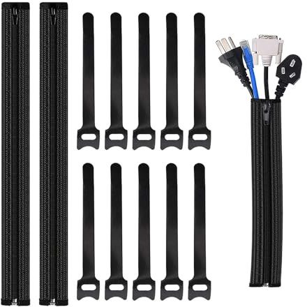 2 Pcs Cable Flame Retardant Tube Sleeves, 10 Pcs Cable Ties, Wire Protectors, Cable Wrap Protectors, Wire Organizers, Flame Retardant Zipper Covers, Can Be Used in Home Office School.