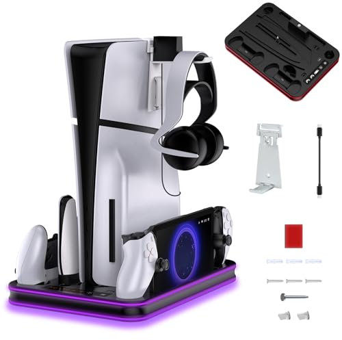 AriKroii Supporto per PS5/PS5 Slim con Ventola di Raffreddamento,Base di Raffreddamento PS5 con 3 Livelli di Ventola/Luci RGB/Gancio per Cuffie,per Accessori PS5