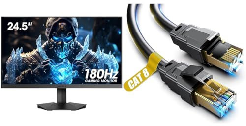 KOORUI 24.5 Inch FHD Gaming Monitor, Computer Monitors Full HD (1920 x 1080), VA, 1ms, Adpitive & Akake Cat 8 Ethernet Cable, 0.5M 1M 2M 3M 5M 6M 9M 12M 15M 18M 30M Heavy Duty High Speed Internet