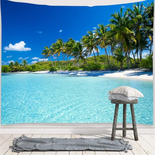 Arazzo da parete naturale spiaggia mare paesaggio murale blu grande telo decorativo da parete per esterni, 300 x 260 cm
