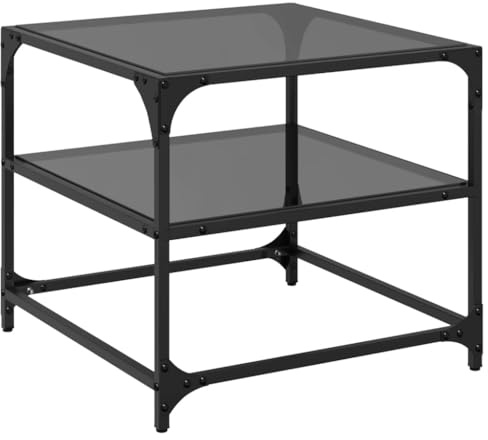 vidaXL Couchtisch, Beistelltisch mit Glasplatte, Kaffeetisch Sofatisch für Wohnzimmer, Teetisch Wohnzimmertisch Tisch, Schwarz Stahl