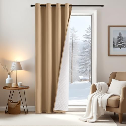 EMEMA Tenda Opaca Termica Doppio Strato Isolante - Protezione dal Freddo e dal Vento, Oscurante, per Porta, 1 Pezzo, 175x132 cm, Marrone