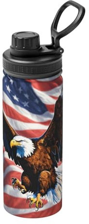 Eagle with USA Flag Print Vacuum Insulated Sports Water Bottle,18 Oz Stainless Steel Water Bottle for Gym Home Sports